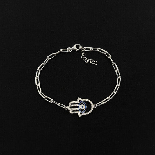 Evil Eye Zirconia Paper Clip Bracelet