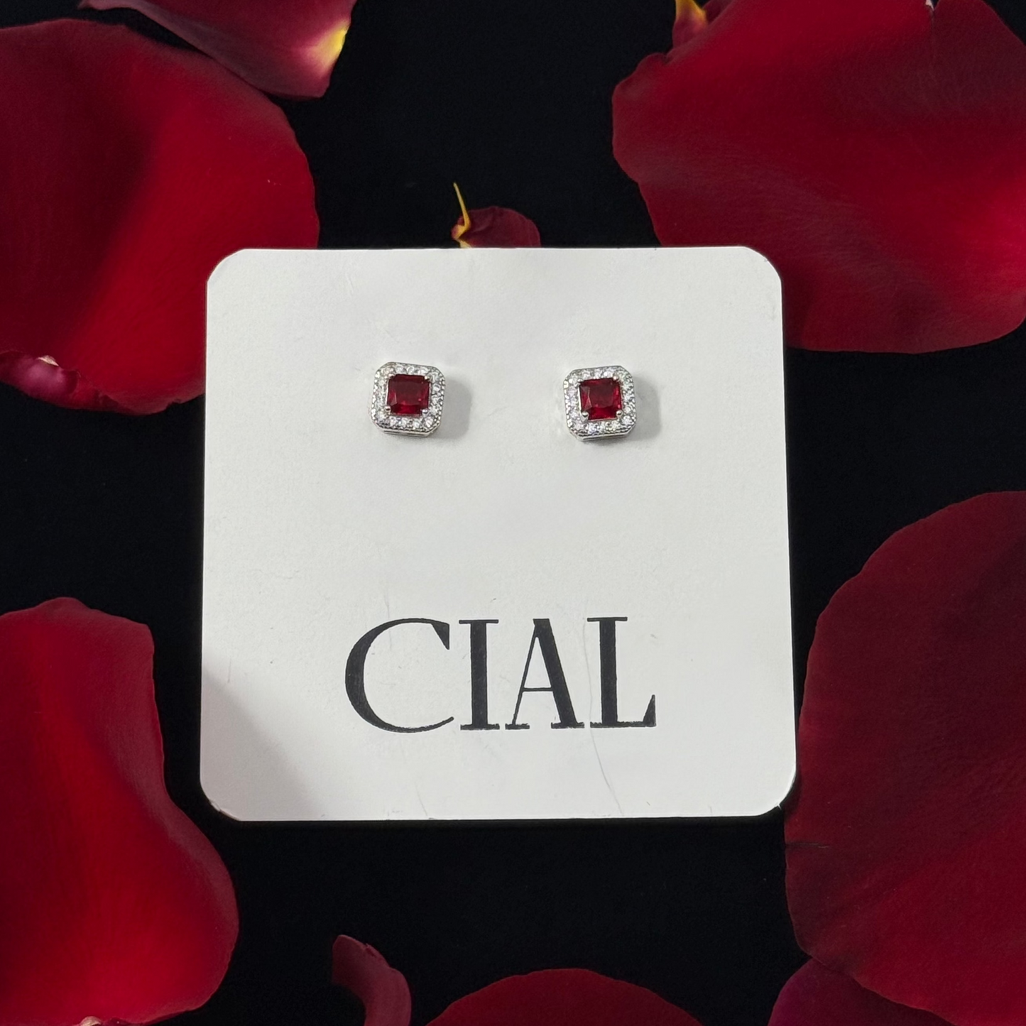 Red Halo Square Studs