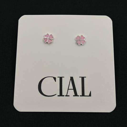 Kids Pink Clover Stud Earrings