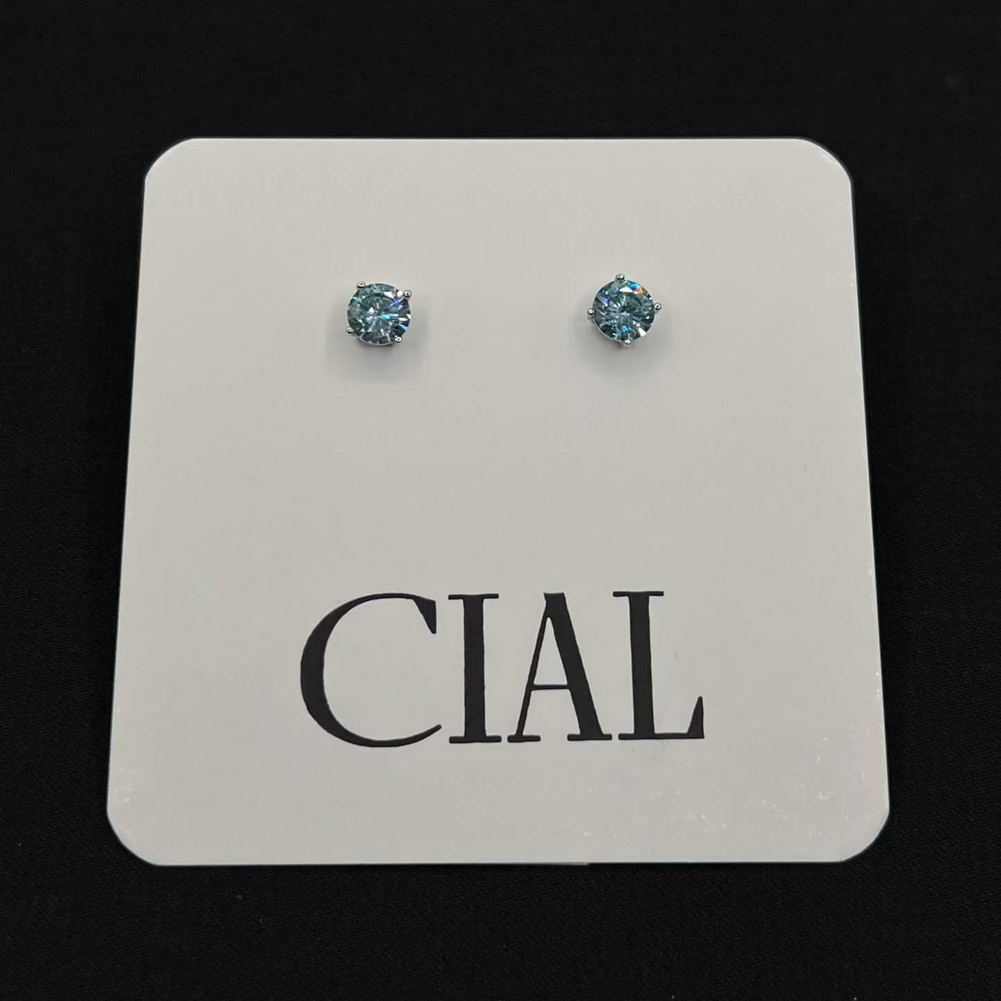 6mm Blue Cubic Zirconia Stud Earrings